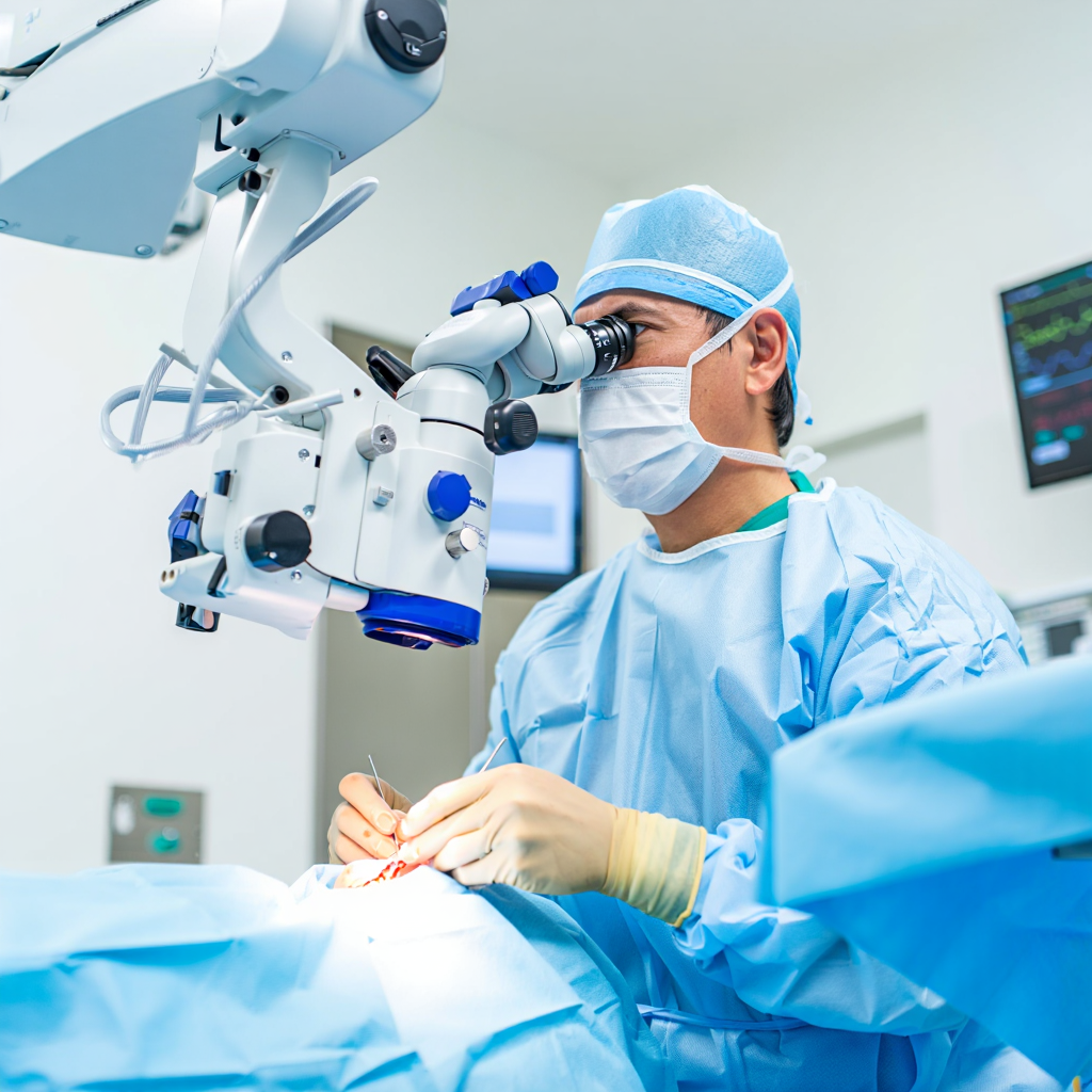 Surgeon performing tympanoplasty surgery
